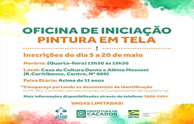 Arte Inscrições abertas para a Oficina de Iniciação de Pintura em Tela